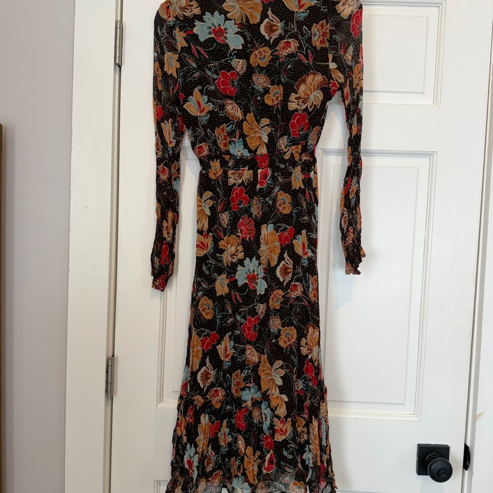 Sezane Floral V-Neck Long Sleeve Maxi Dress - Black with Multicolor Floral - Picture 4 of 5